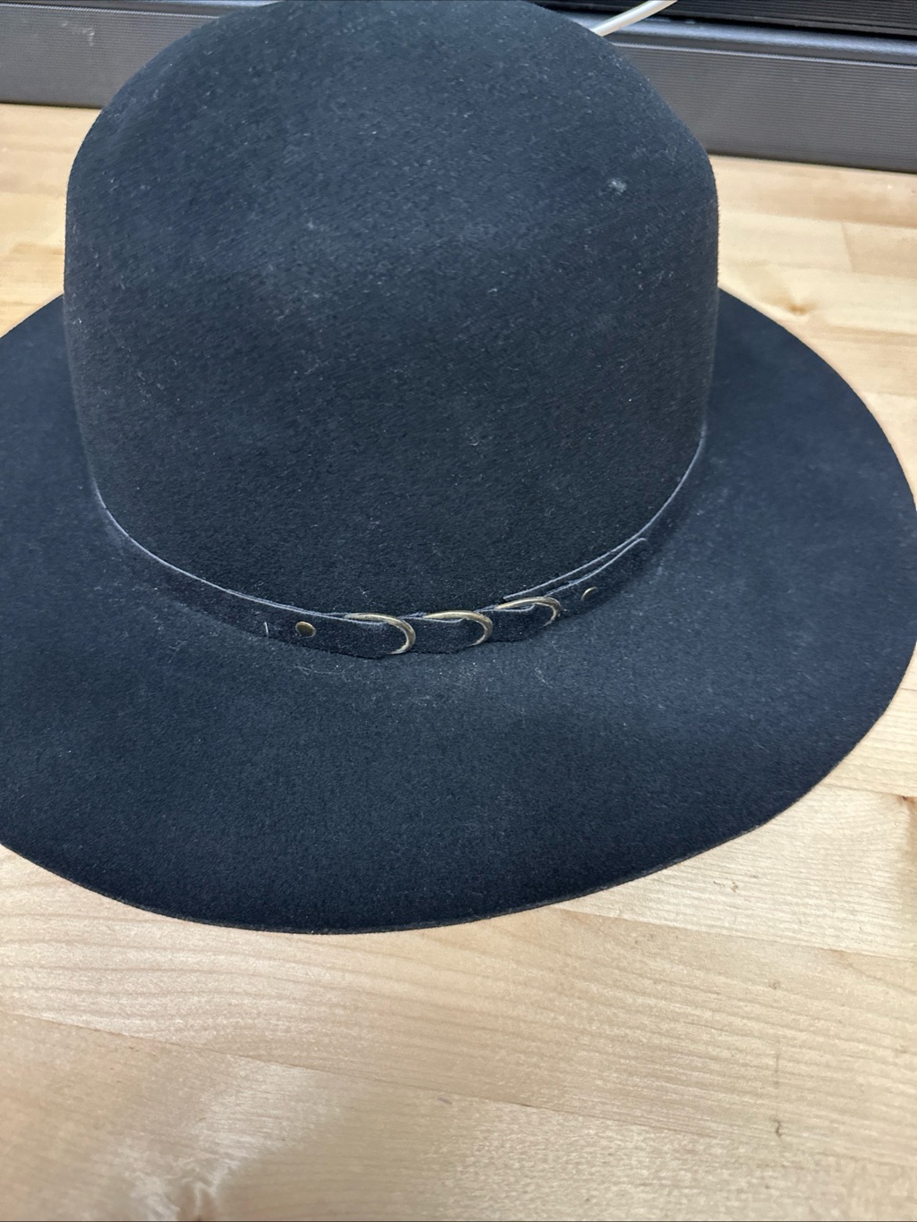 Black Wool Wide-Brim Fedora Hat With Accent Band